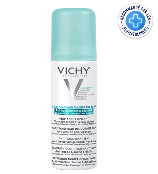 VICHY DEODORANT ANTI TRANSPIRANT 48 H ANTI TRACES BLANCHES ET JAUNES SPRAY 125 ML