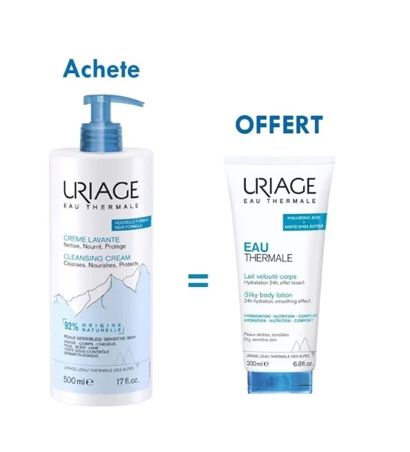 URIAGE OFFRE CREME LAVANTE SURGRAS MOUSSANT SANS SAVON 500ML+ LAIT VELOUTES CORPS 200ML OFFERT
