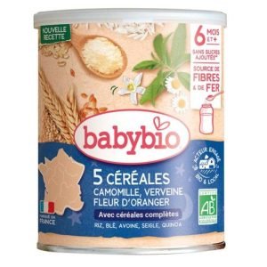 BABYBIO 5 CEREALES VERVEINE ET FLEUR D&rsquo;ORANGER ET CAMOMILLE 6 MOIS + 220 G - BABYBIO