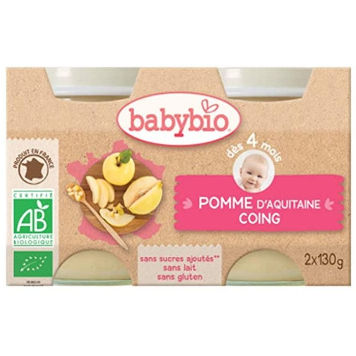 BABYBIO PETIT POT DE POMME NOUVELLE AQUITAINE COING 2X130 G