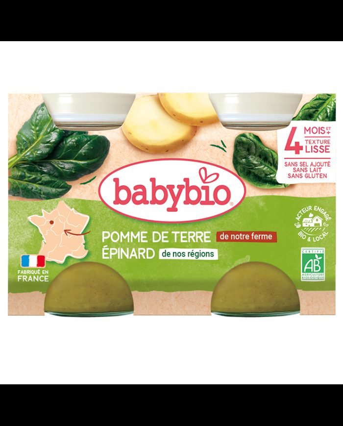 BABYBIO POMME DE TERRE EPINARD DE NOS REGION 4 MOIS+ 2X130 G - BABYBIO