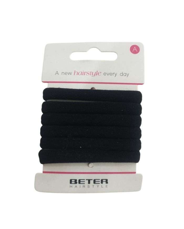 BETER ELASTIQUE CHEVEUX NOIR PACK DE 6 REF 19212 - BETER