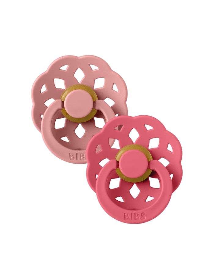 BIBS BOHEME PACIFIER NATURAL RUBBER ROUND SIZE 1 PACK DE 2 DUSTY PINK ET CORAL - BIBS