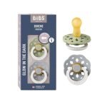 BIBS BOHEME PACIFIER NATURAL RUBBER ROUND SIZE 1 PACK DE 2 GLOW IN THE DARK SAGE GLOW ET CLOUD GLOW - BIBS