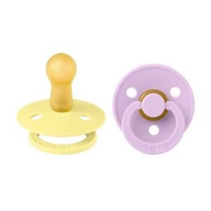BIBS COLOUR NATURAL RUBBER 2 SUCETTES RONDE VIOLETTE ET SOLEIL 6 MOIS+ - BIBS