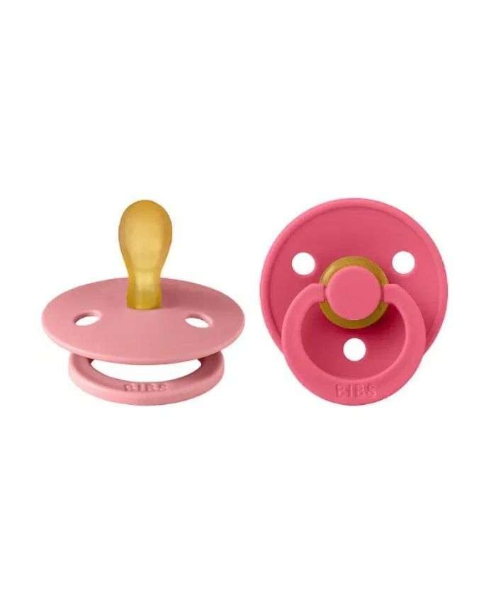 BIBS COLOUR NATURAL RUBBER SUCETTE RONDE PACK DE 2 ROSE POUDRE ET CORAIL 0MOIS+ - BIBS