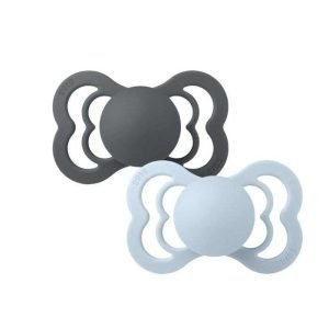 BIBS SUPREME SILICONE SYMMETRICAL SIZE 2 PACK DE 2 IRON ET BABY BLUE - BIBS