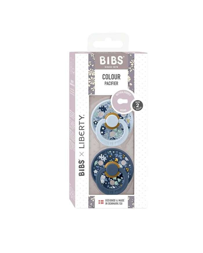 BIBS x LIBERTY COLOUR PACIFIER PACK DE 2 SIZE 2 CHAMOMILE LAWN ET BABY BLEU - BIBS