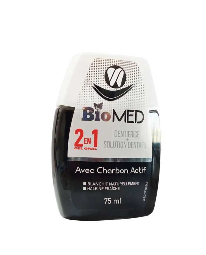 BIOMED 2 EN 1 DENTIFRICE + SOLUTION DENTAIRE AVEC CHARBON ACTIF 75 ML - BIOMED