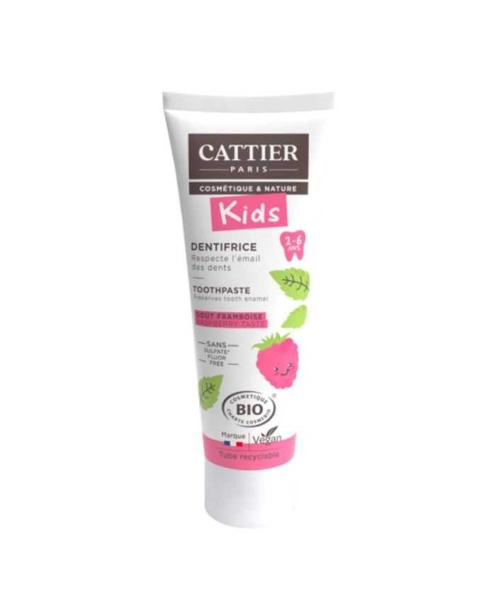 CATTIER DENTIFRICE ENFANTS SANS FLUOR 2-6 ANS 50 ML GOUT FRAMBOISE - CATTIER