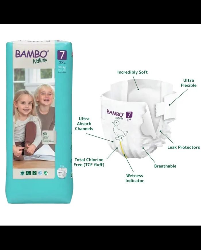 BAMBO NATURE COUCHE BOY AND GIRL TAILLE 7 +18 KG 40 UNITES - BAMBO NATURE