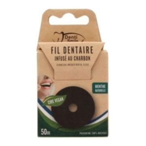 DENTI SMILE FIL DENTAIRE INFUSE AU CHARBON MENTHE NATURELLE 50M - DENTI SMILE