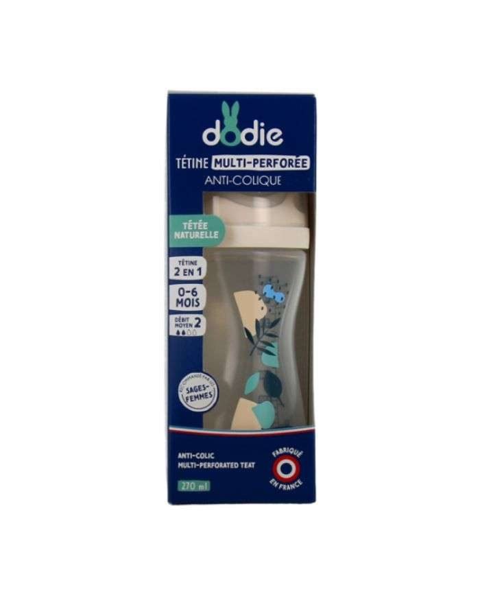 DODIE BIBERON TETINE MULTI PERFOREE ANTI COLIQUE 270 ML 0-6MOIS DEBIT 2 BLEU - DODIE
