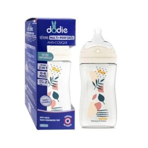 DODIE BIBERON TETINE MULTI PERFOREE ANTI COLIQUE 270 ML 0-6MOIS DEBIT 2 ROSE - DODIE
