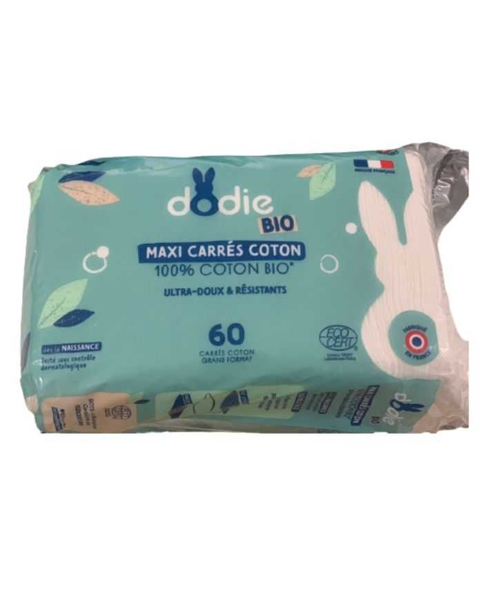 DODIE MAXI CARRES COTON 3EN1 SIEGE VISAGE MAINS 100% COTON BIO X60U - DODIE