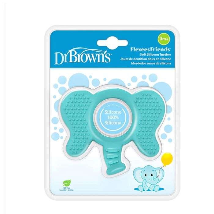 DR BROWNS ANNEAU DE DENTITION FLEXEES FRIENDS ELEPHANT BLEU 3 MOIS+ - DR BROWNS