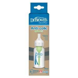 DR BROWNS BIBERON EN VERRE ANTI COLIC OPTION +120 ML COL ETROIT 0M+ - DR BROWNS