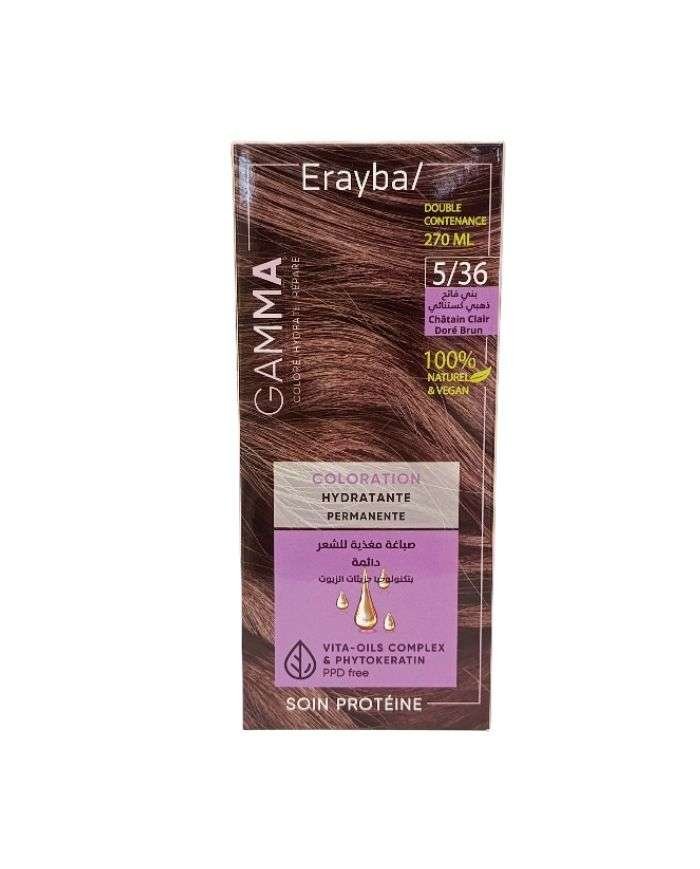 ERAYBA GAMMA COLORATION HYDRATANTE PERMANENTE 5-36 CHATAIN CLAIR DORE BRUN - ERAYBA