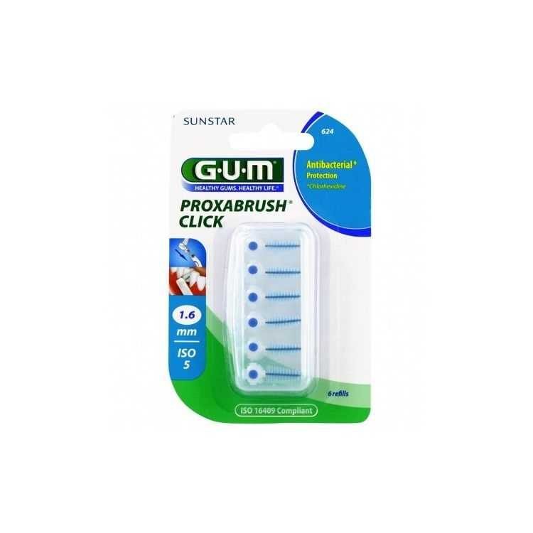 GUM BROSSE FINES PAR 6 UNITES A LA CHLORHEXIDINE 1.6MM REF 624 - GUM