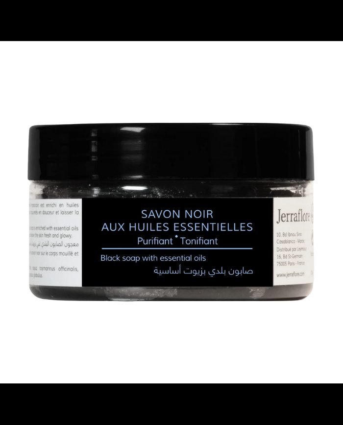 JERRAFLORE SAVON NOIR AUX HUILES ESSENTIELLES PURIFIANT TONIFIANT 100 G - JERRAFLORE