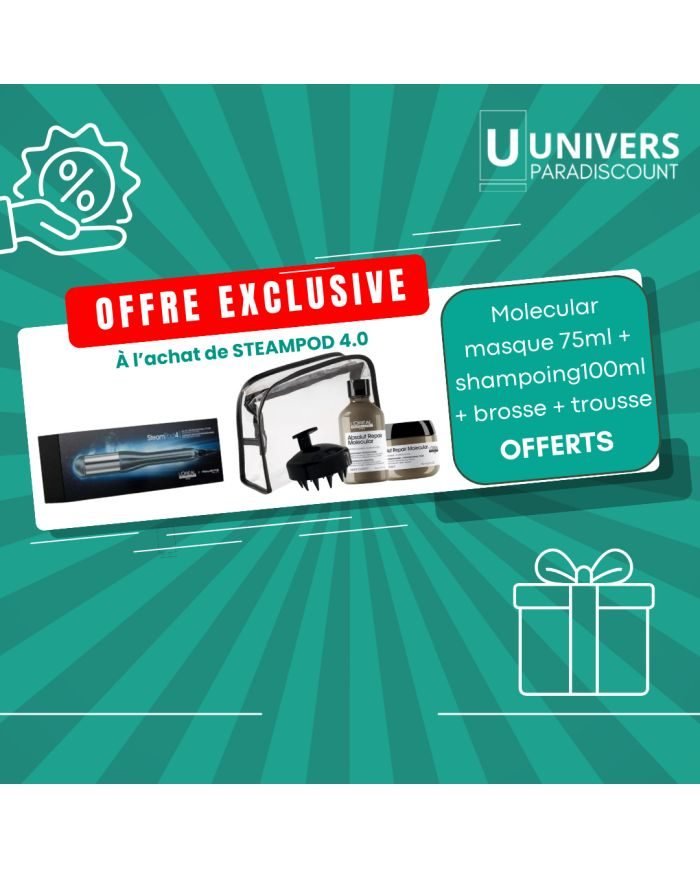 L’OREAL PROFESSIONNEL OFFRE PACK STEAMPOD 4.0 + MOLECUAR MASQUE75ML+ SHAMPOING 100ML +BROSSE + TROUSSE OFFERTS - STEAMPOD