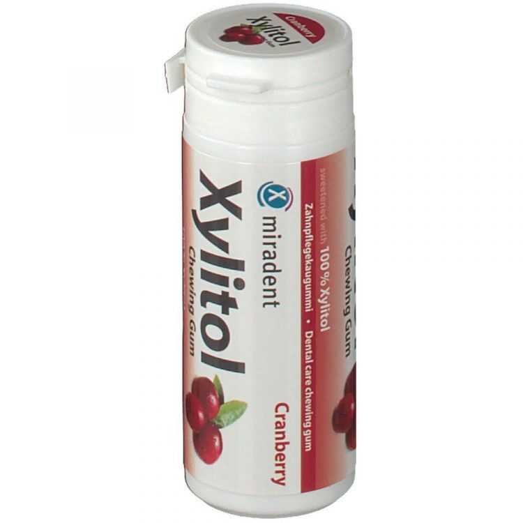 MIRADENT XYLITOL CHEWING GUM CANNEBERGE 30 PIECES - MIRADENT