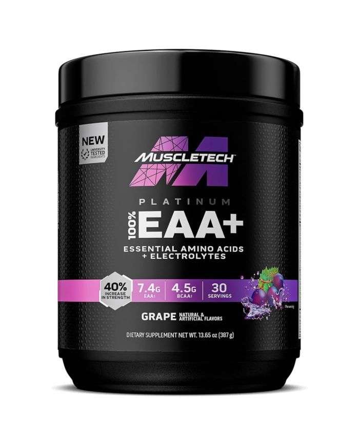 MUSCLETECH PLATINUM EAA+ ESSENTIAL AMINO ACIDS + ELECTROLYTES SAVEUR PUNCH AUX RAISIN 387 G - MUSCLETECH