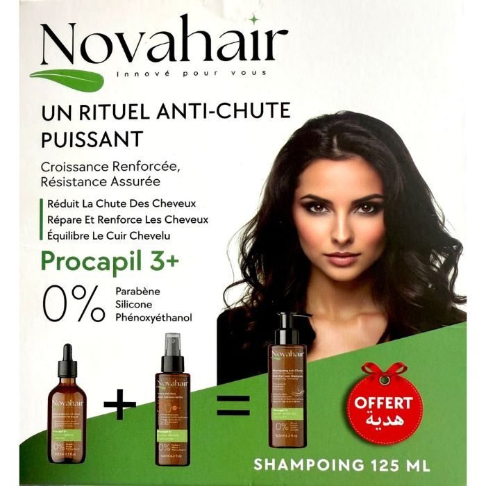 NOVAHAIR COFFRET UN RITUEL ANTI CHUTE PUISSANT HUILE 100 ML+ LOTION 125 ML + SHAMPOING 125 ML OFFERT - NOVAHAIR