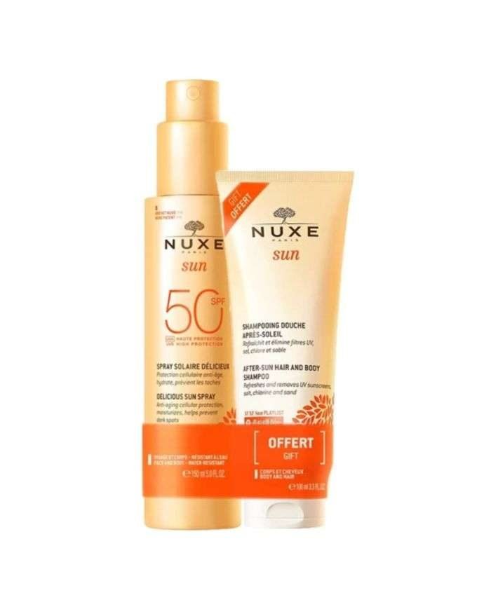 NUXE OFFRE SUN SPRAY SOLAIRE DELICIEUX 150 ML SPF 50+ SHAMPOING DOUCHE APRES SOLEIL 100 ML - NUXE