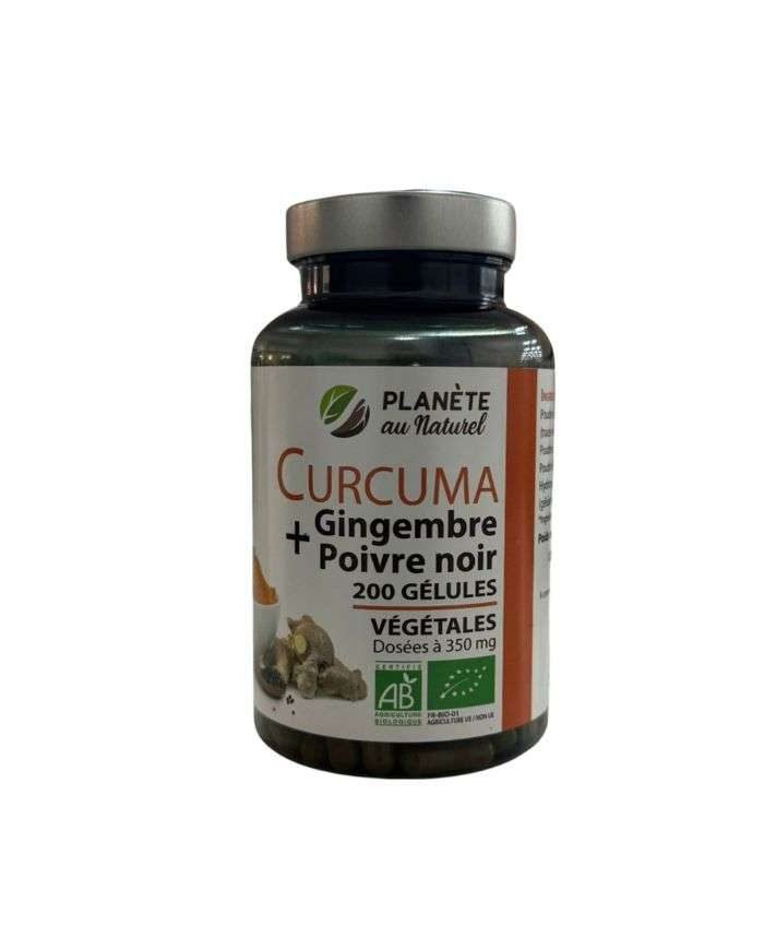PLANETE AU NATUREL CURCUMA + GINGEMBRE POIVRE NOIR 200 GELULES - PLANETE AU NATUREL