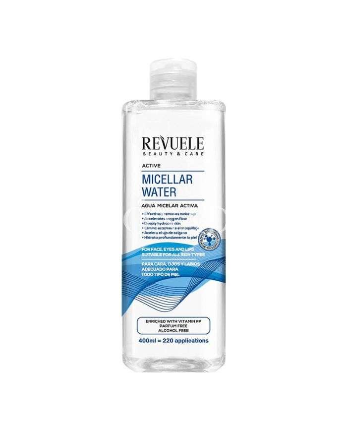 REVUELE ACTIVE EAU MICELLAIRE POUR VISAGE YEUX ET LEVRES TOUS TYPES DE PEAU 400 ML - REVUELE