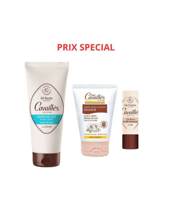 ROGE CAVAILLES PACK GEL DOUCHE CREME DE LAIT 200ML + CREME MAINS DOUCEUR 50ML + BAUME LEVRES GOURMAND - ROGE CAVAILLES