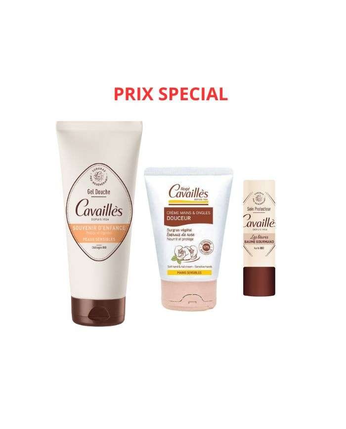 ROGE CAVAILLES PACK GEL DOUCHE SOUVENIR D’ENFANCE 200ML + CREME MAINS DOUCEUR 50ML + BAUME LEVRES GOURMAND - ROGE CAVAILLES