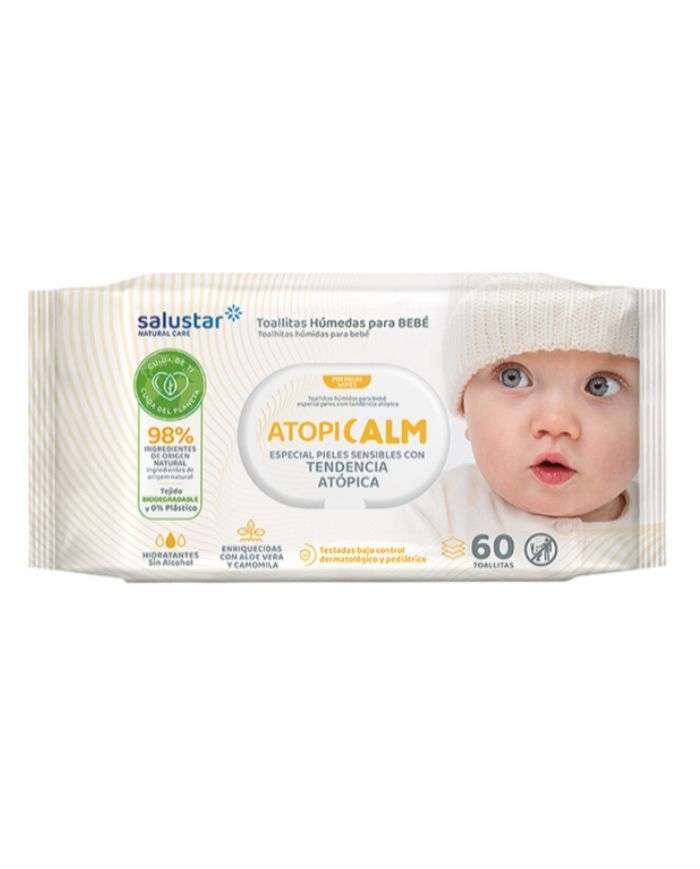 SALUSTAR LINGETTES POUR BEBE ATOPICALM SPECIAL PEAUX SENSIBLES A TENDANCE ATOPIQUE 60 PIECES - SALUSTAR NATURAL CARE