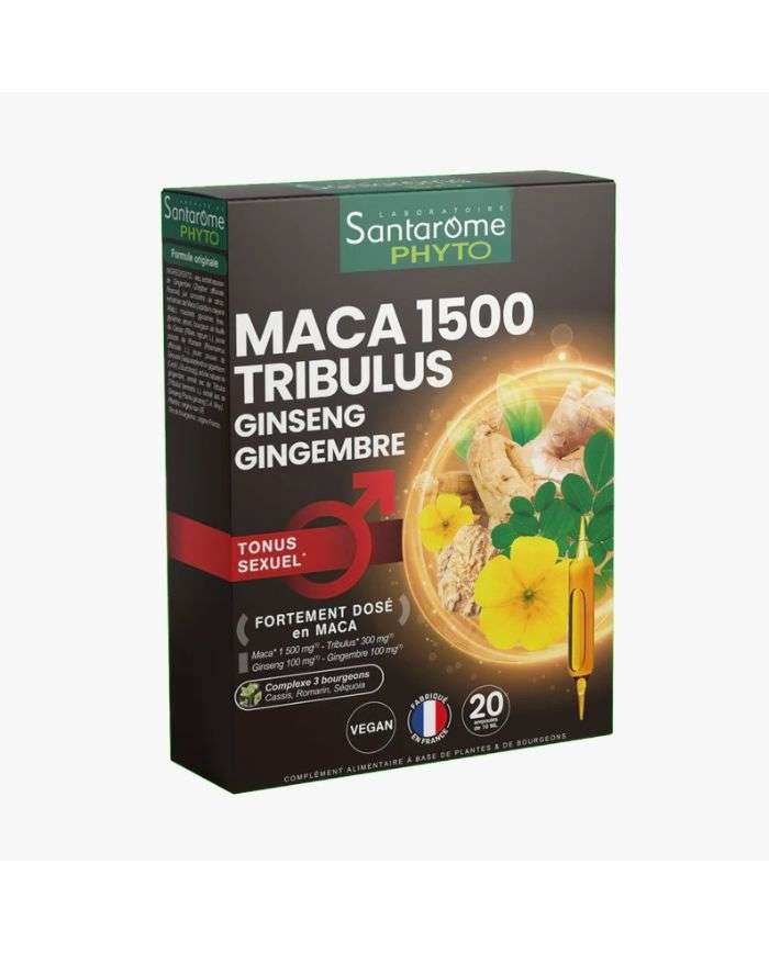 SANTAROME LABORATOIRE MACA 1500 TRIBULUS GINSENG GINGEMBRE 20 AMPOULES DE 10 ML - SANTAROME BIO