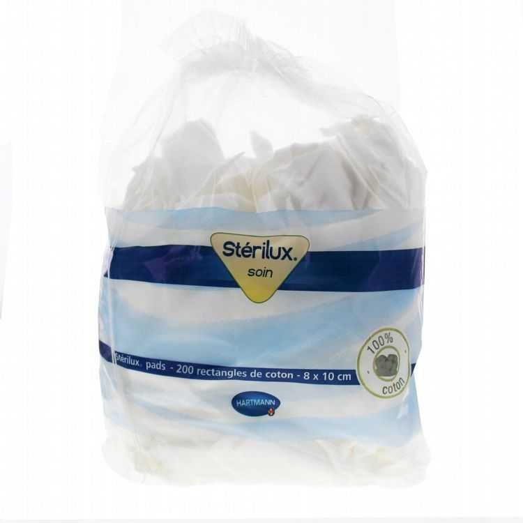 STERILUX PADS – SACHET DE 200 RECTANGLES COTON 8×10 CM - STERILUX