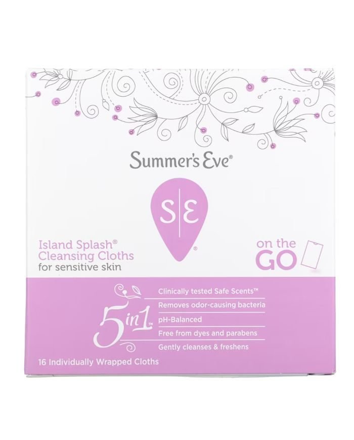 SUMMERS EVE ISLAND SPLASH CLEANSING CLOTHS LINGETTES FOR SENSITIVE SKIN 5 IN 1 - SUMMERS EVE