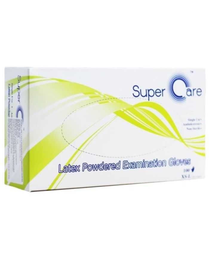 SUPERCARE LATEX POWDERED EXAMINATION GLOVES 100 UNITES MEDIUM - SUPERCARE