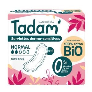 TADAM 16 SERVIETTES DERMO SENSITIVES NORMAL COTON BIO ULTRA FINE - TADAM