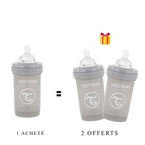 TWISTSHAKE OFFRE 1 BABY BOTTLE ANTI COLIC ALL IN ONE 180 ML 0M+ GRIS + 2 OFFERTS - TWISTSHAKE
