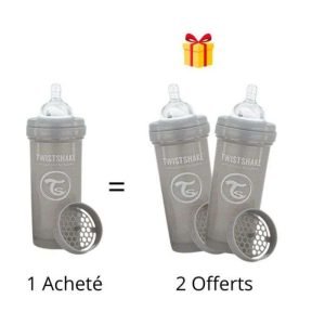 TWISTSHAKE OFFRE 1 BABY BOTTLE ANTI COLIC ALL IN ONE 330ML 4M+ GRIS + 2 OFFERTS - TWISTSHAKE
