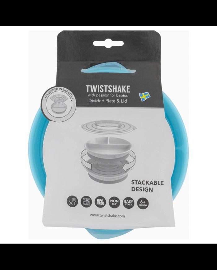 TWISTSHAKE ASSIETTE D’APPRENTISSAGE REPAS BEBE A COMPARTIMENT BLEU PASTEL - TWISTSHAKE