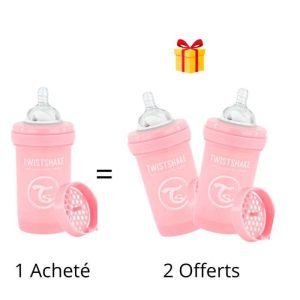 TWISTSHAKE OFFRE 1 BABY BOTTLE ANTI COLIC ALL IN ONE 180 ML 0M+ ROSE ACHETE 2 OFFERTS - TWISTSHAKE
