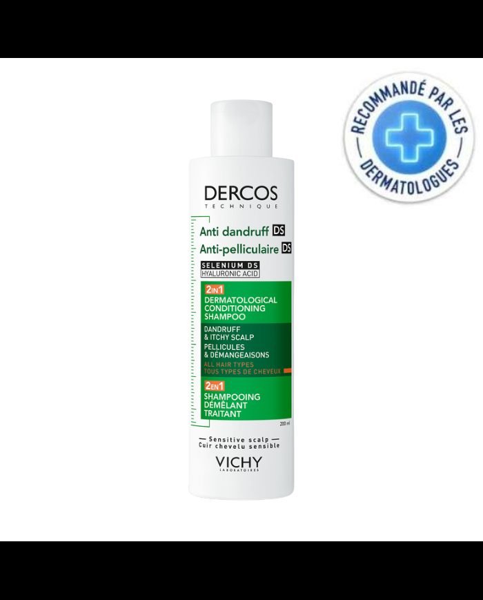 VICHY DERCOS DS 2 EN 1 SHAMPOING ANTI PELLICULAIRE DEMELANT TRAITANT 200 ML - DERCOS
