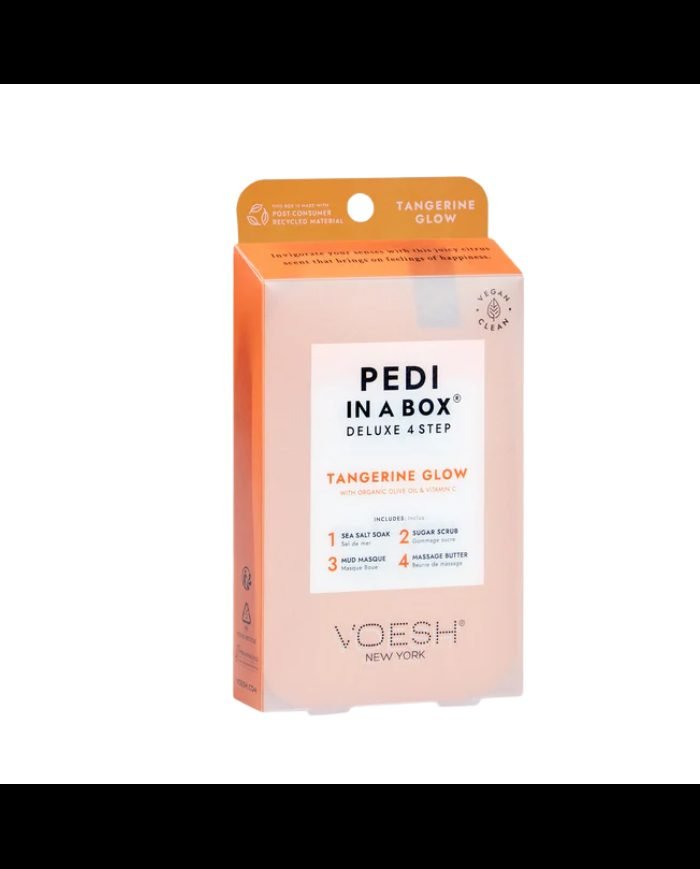 VOESH NEW YORK PEDI IN A BOX DELUXE 4 STEP TANGERINE GLOW ORGANIC OLIVE OIL AND VITAMIN C - VOESH NEW YORK