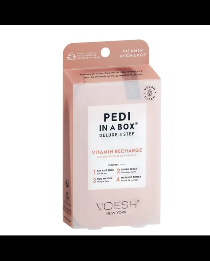 VOESH NEW YORK PEDI IN A BOX DELUXE 4 STEP VITAMIN RECHARGE WITH ORGANIC OLIVE OIL AND VITAMIN C - VOESH NEW YORK